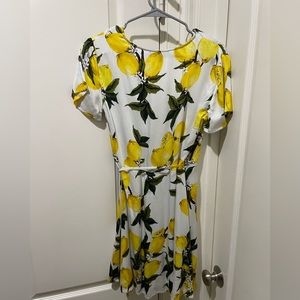 A La Tart White and Yellow Lemon Print Wrap Dress